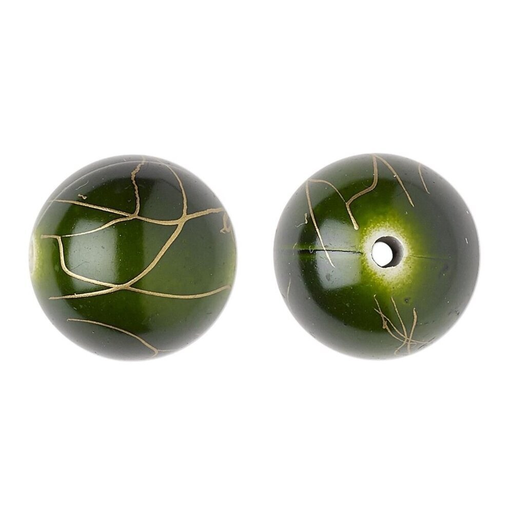 Vintage Peridot Green with Gold Swirls 18mm Round Retro Focal Beads 10 pcs